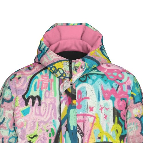 Colorful Graffiti Print Long Puffer Jacket Unisex Winter Coat — Ohime Mall