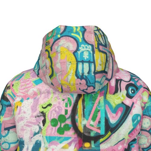 Colorful Graffiti Print Long Puffer Jacket Unisex Winter Coat — Ohime Mall