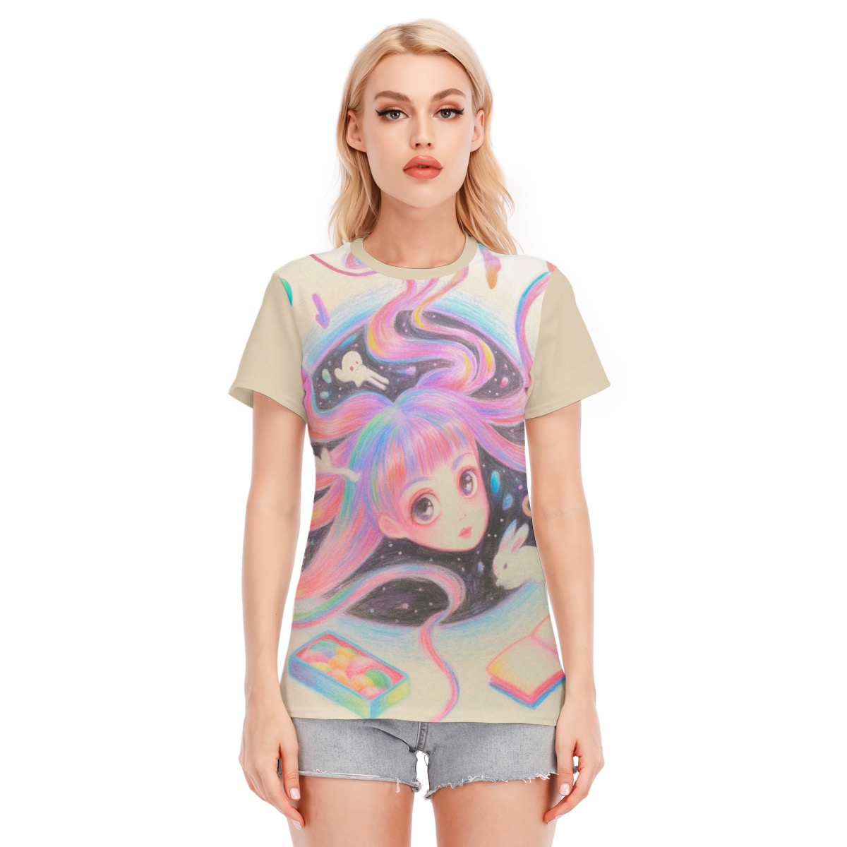 Surreal Crayon Art Drawing Shirt Y2K Aesthetic Tee - Image 2