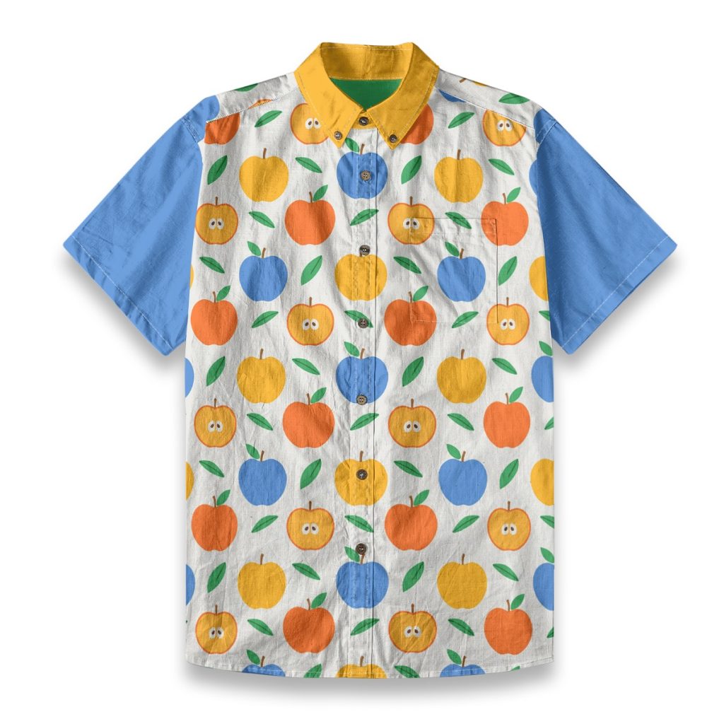 Kidcore Apple Print Button Up Retro Clowncore Shirt Maximalist Aesthetic — Ohime Mall