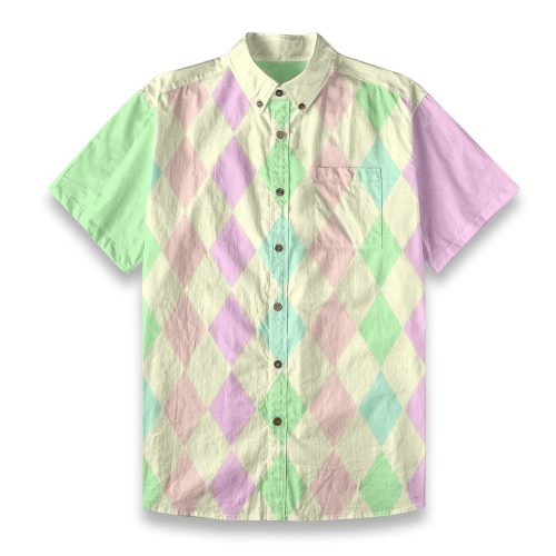 Clowncore Pastel Argyle Button Up Shirt