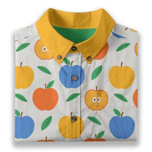 Kidcore Apple Print Button Up Retro Clowncore Shirt Maximalist Aesthetic — Ohime Mall