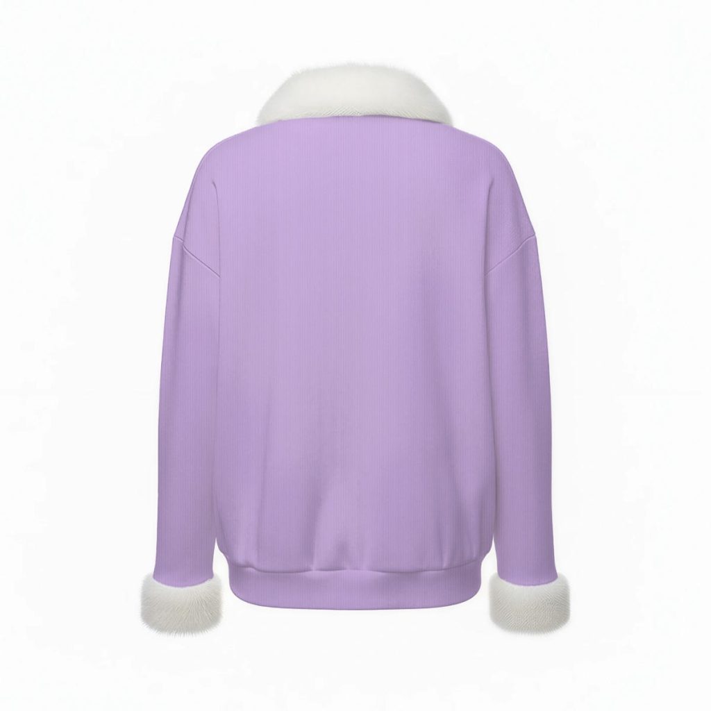 Pastel Purple Y2K Aesthetic V-Neck Sweatshirt Top with Faux Fur Trim — Ohime Mall