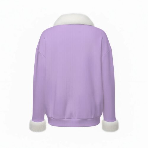 Pastel Purple Y2K Aesthetic V-Neck Sweatshirt Top with Faux Fur Trim — Ohime Mall