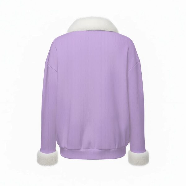 Pastel Purple Y2K Aesthetic V-Neck Sweatshirt Top with Faux Fur Trim — Ohime Mall