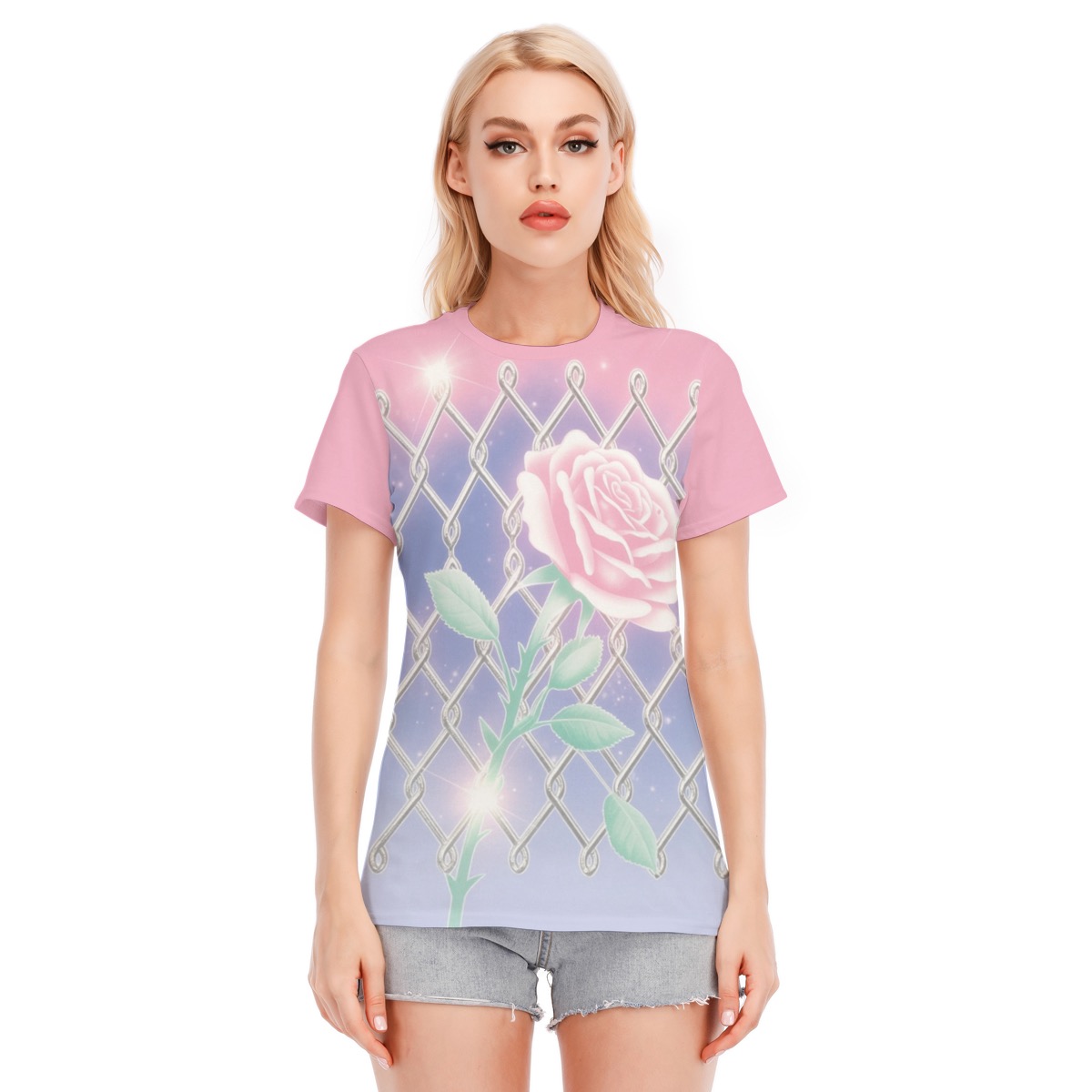 Watercolor Rose Graphic Y2K T-Shirt - Image 2