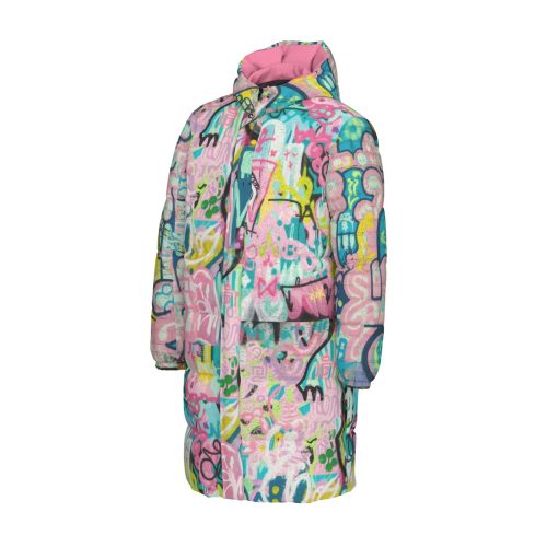 Colorful Graffiti Print Long Puffer Jacket Unisex Winter Coat — Ohime Mall