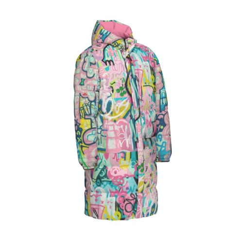 Colorful Graffiti Print Long Puffer Jacket Unisex Winter Coat — Ohime Mall