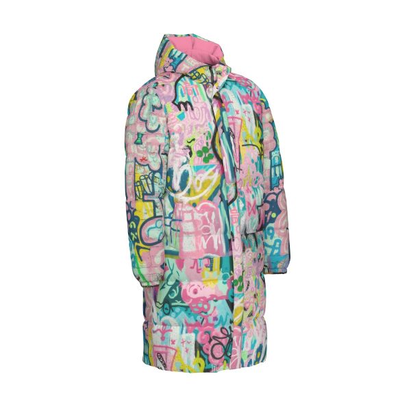 Colorful Graffiti Print Long Puffer Jacket Unisex Winter Coat — Ohime Mall