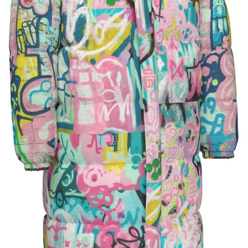 Colorful Graffiti Print Long Puffer Jacket Unisex Winter Coat — Ohime Mall