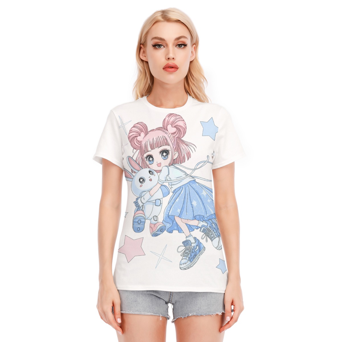 Cyber Girl Cotton T-Shirt – Kawaii Anime Graphic Tee - Image 2