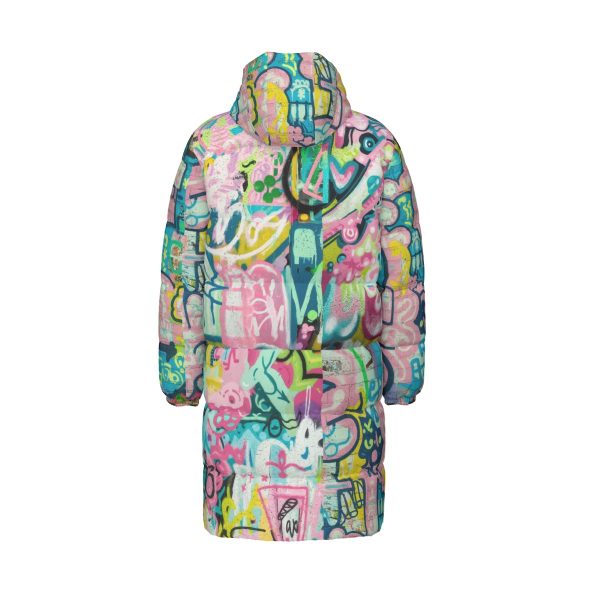 Colorful Graffiti Print Long Puffer Jacket Unisex Winter Coat — Ohime Mall