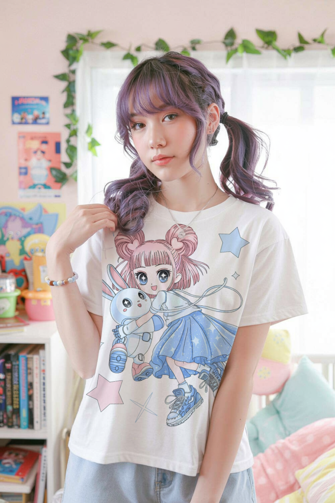Cyber Girl Cotton T-Shirt – Kawaii Anime Graphic Tee — Ohime Mall