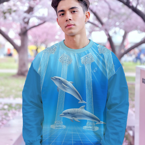 Dolphins Blue Sea Vaporwave Sweatshirt