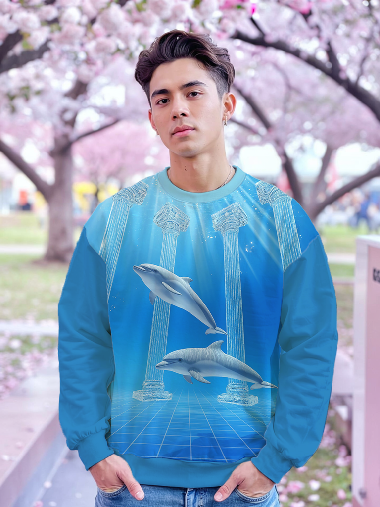 Dolphins Blue Sea Vaporwave Sweatshirt — Ohime Mall