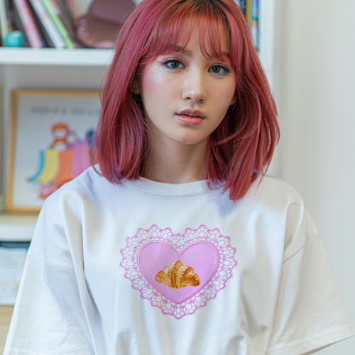 Croissant Heart T-Shirt: Kawaii Soft Girl Tee