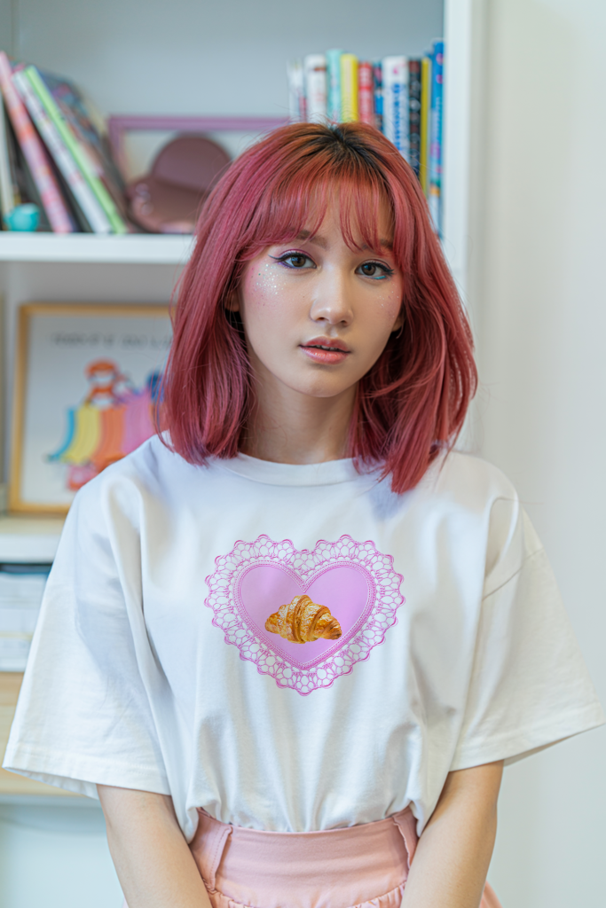 Croissant Heart T-Shirt: Kawaii Soft Girl Tee — Ohime Mall