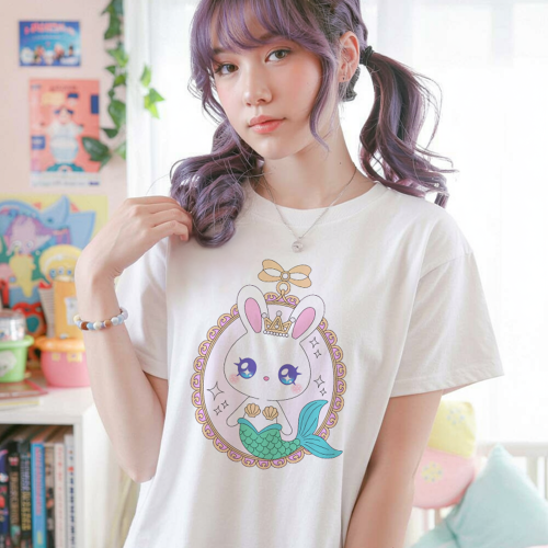 Kawaii Bunny Mermaid T-Shirt:Pastel Kidcore Fairy Kei Fashion