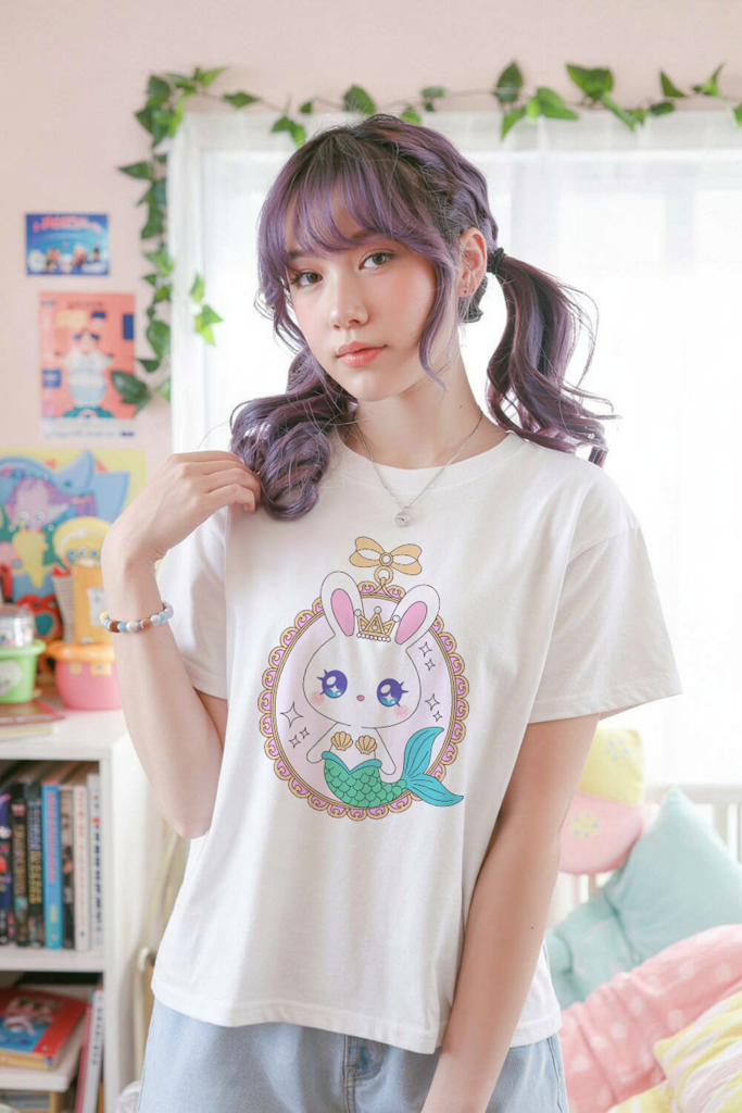 Kawaii Bunny Mermaid T-Shirt:Pastel Kidcore Fairy Kei Fashion — Ohime Mall