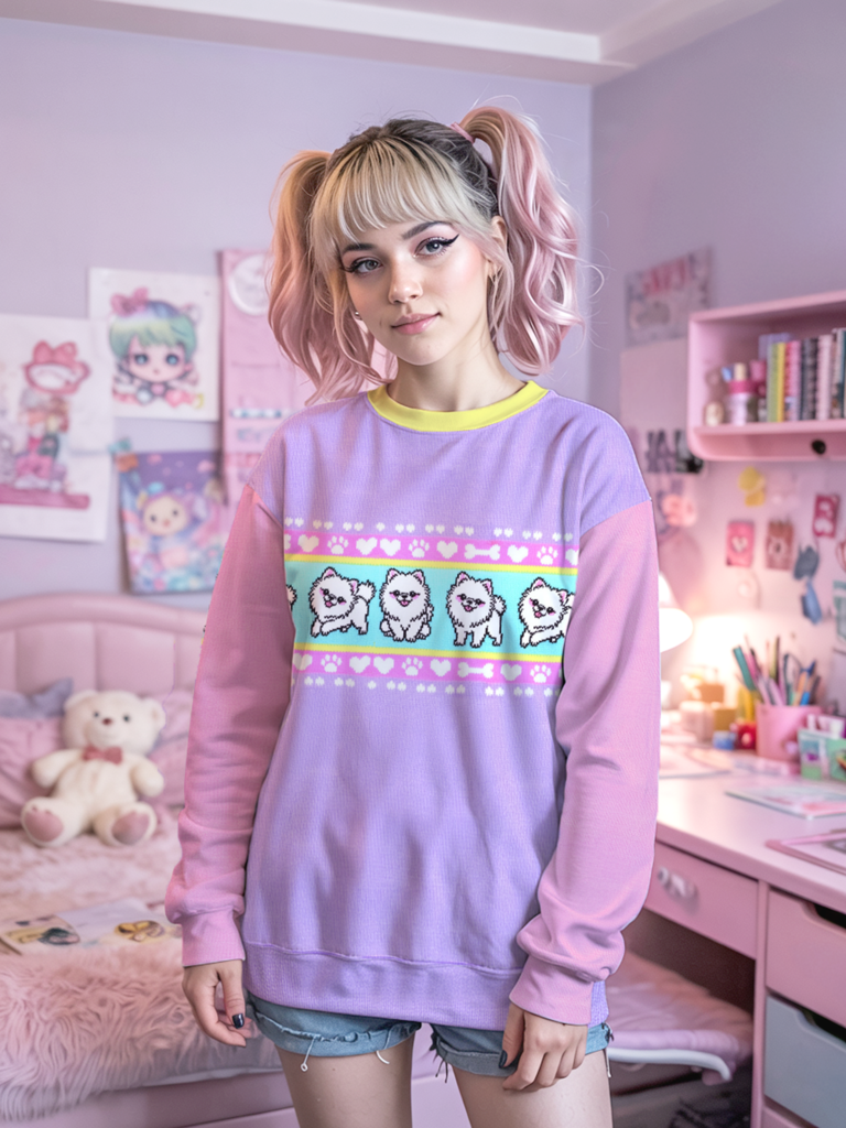 Kawaii Kidcore Pomeranian Pixel Art Sweatshirt — Ohime Mall