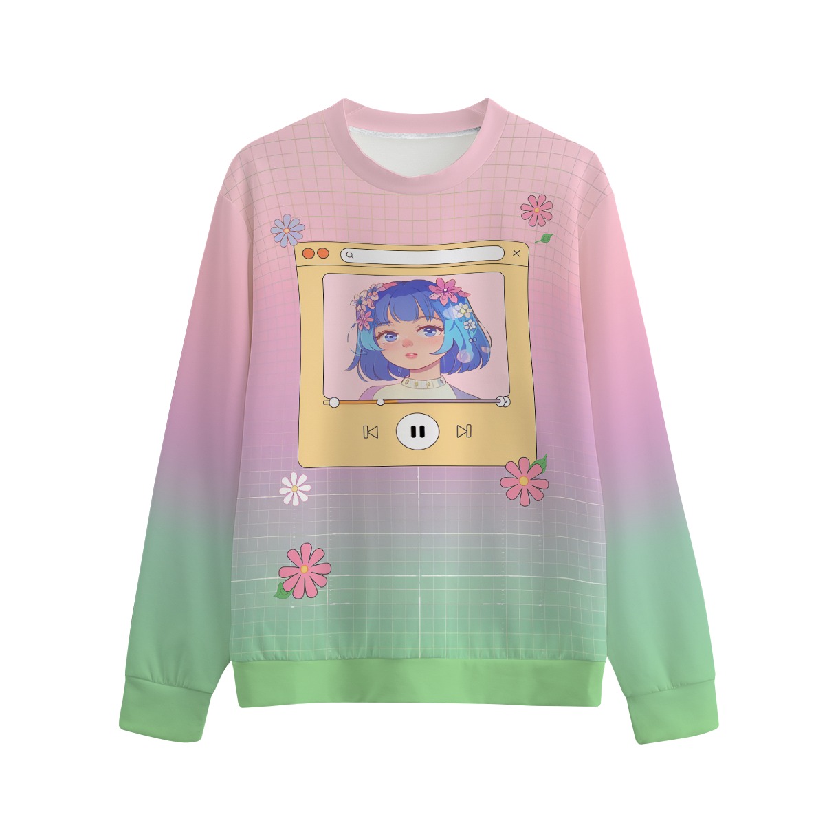 Pastel Vaporwave Sweatshirt: Anime Girl Frutiger Aero Pullover - Image 2