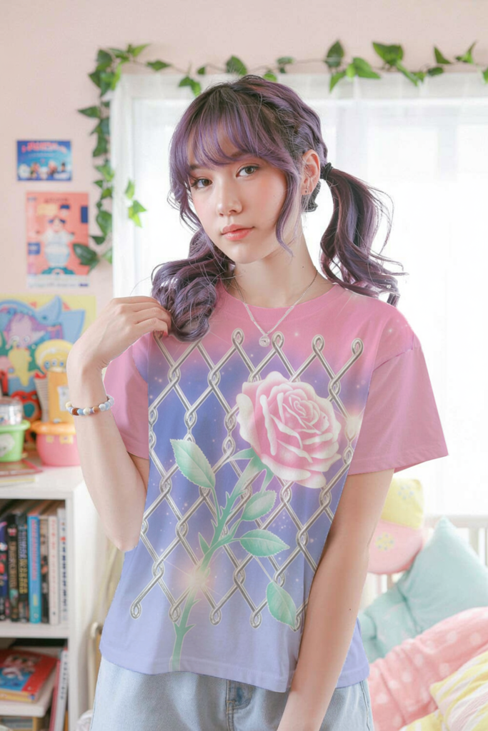 Watercolor Rose Graphic Y2K T-Shirt — Ohime Mall