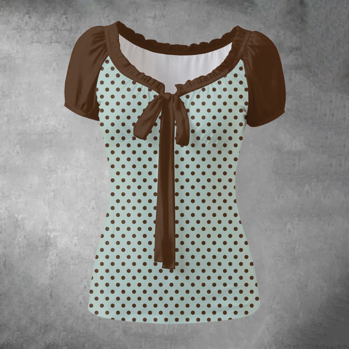 Heisei Retro Y2K Polka Dot Shirt Mint Chocolate Aesthetic - Image 4