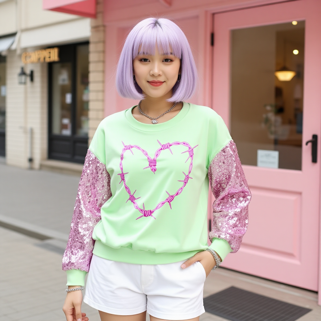 Barbed Heart Candy-Mint Sequin Sweatshirt — Ohime Mall