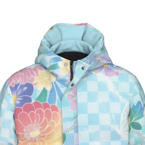 Soft Y2K Aesthetic Light Blue Floral Puffer — Ohime Mall