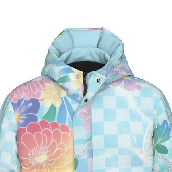 Soft Y2K Aesthetic Light Blue Floral Puffer — Ohime Mall