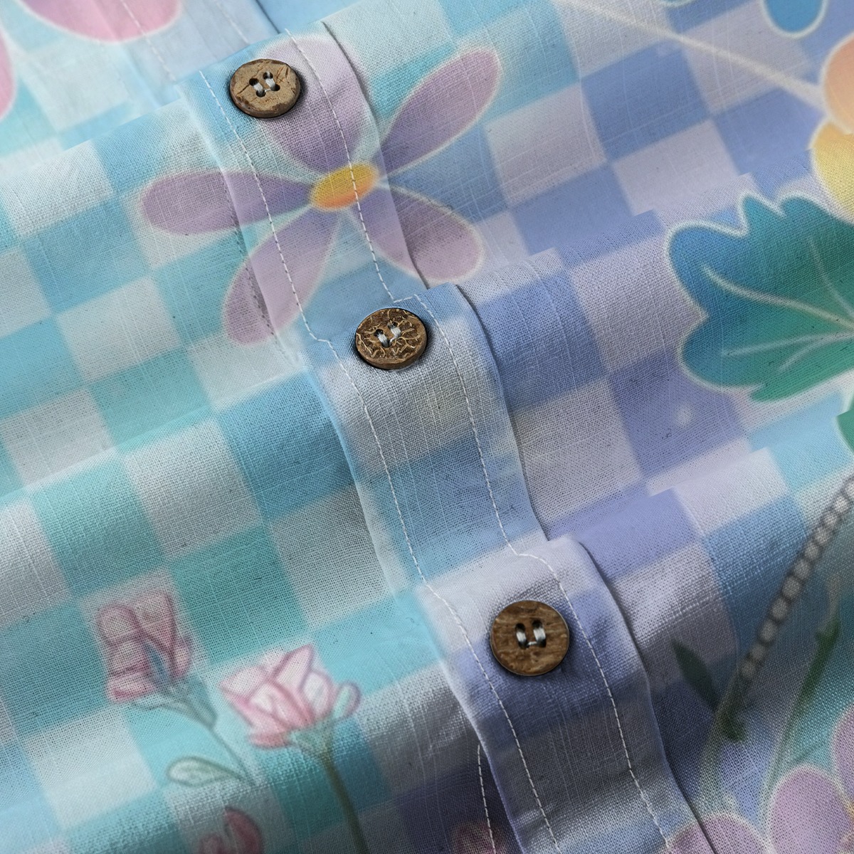 Soft Y2K Checkered Hawaiian Shirt Floral Vaporwave Button Up - Image 7