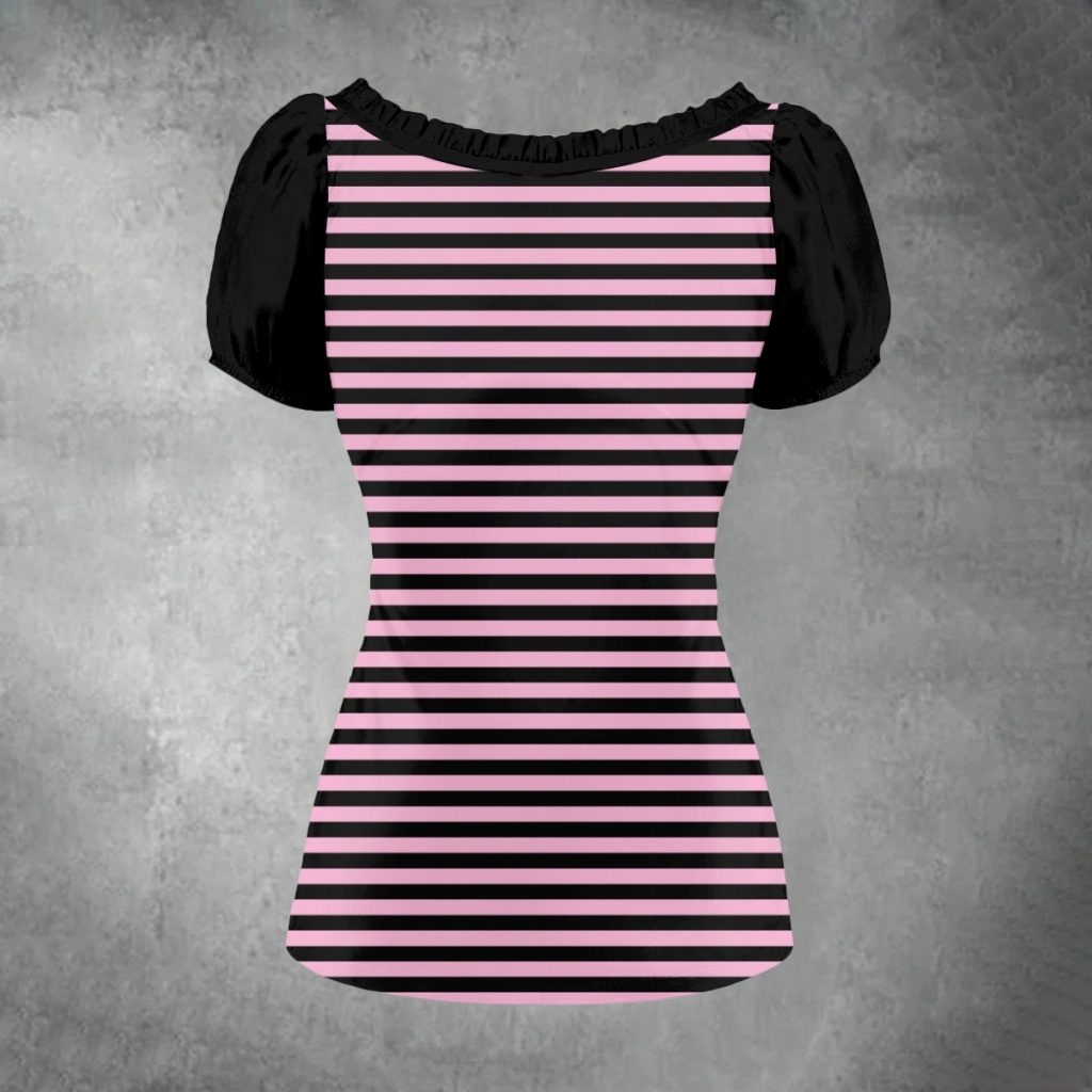 Scene Emo Pink Black Striped T-Shirt Fitted Y2K Clothing — Ohime Mall