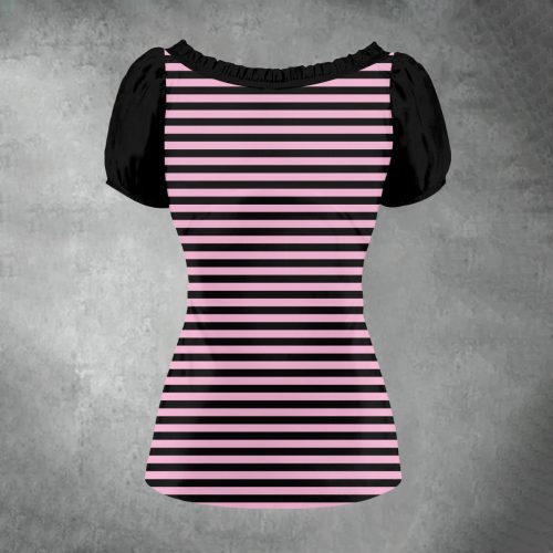 Scene Emo Pink Black Striped T-Shirt Fitted Y2K Clothing — Ohime Mall
