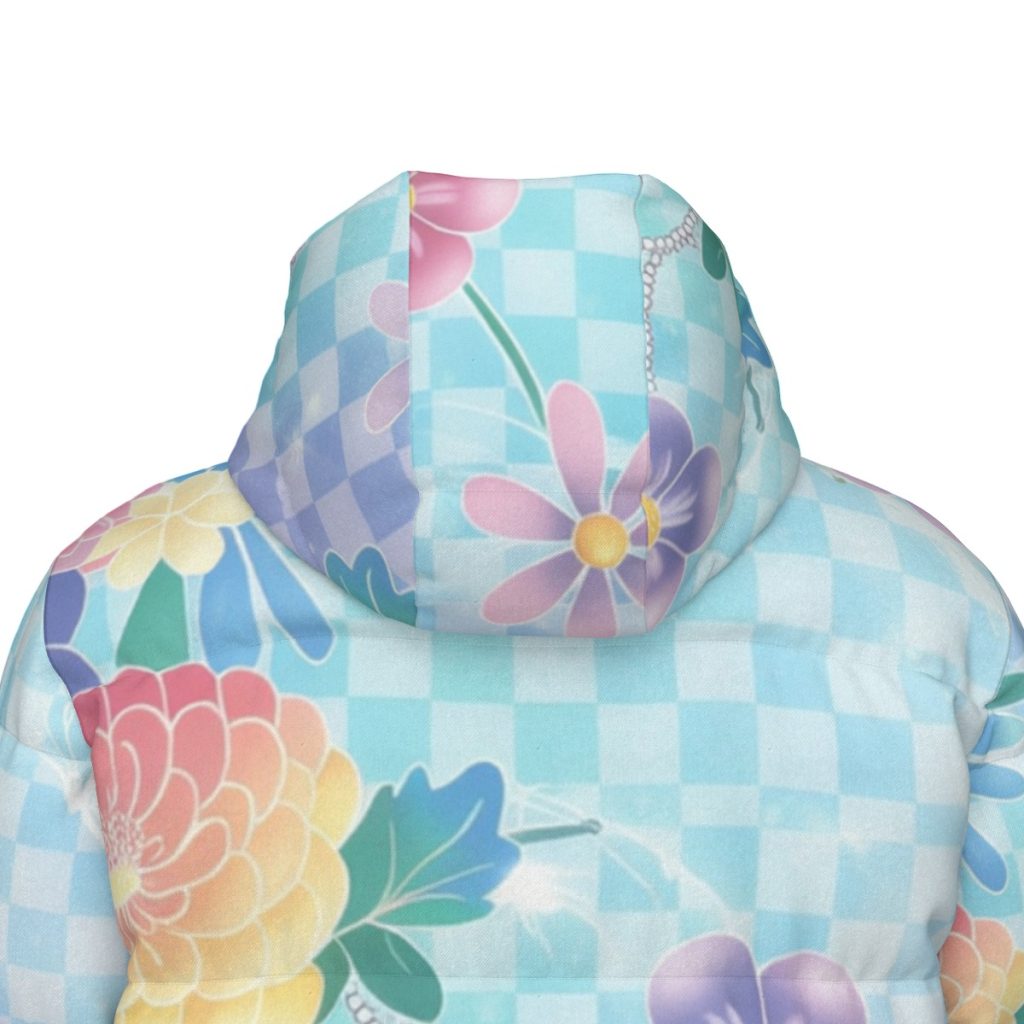 Soft Y2K Aesthetic Light Blue Floral Puffer — Ohime Mall