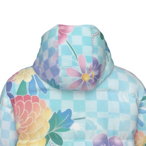 Soft Y2K Aesthetic Light Blue Floral Puffer — Ohime Mall