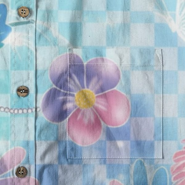 Soft Y2K Checkered Hawaiian Shirt Floral Vaporwave Button Up — Ohime Mall