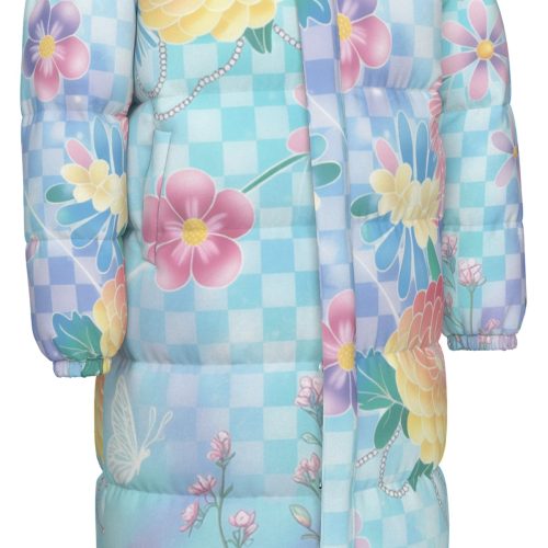 Soft Y2K Aesthetic Light Blue Floral Puffer — Ohime Mall