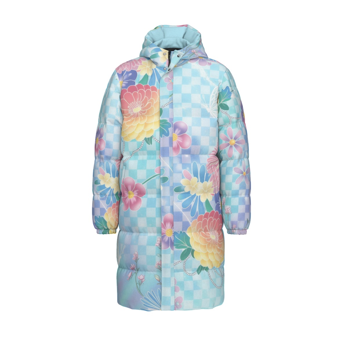 Soft Y2K Aesthetic Light Blue Floral Puffer - Image 2