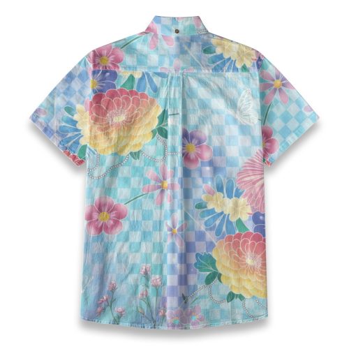 Soft Y2K Checkered Hawaiian Shirt Floral Vaporwave Button Up — Ohime Mall