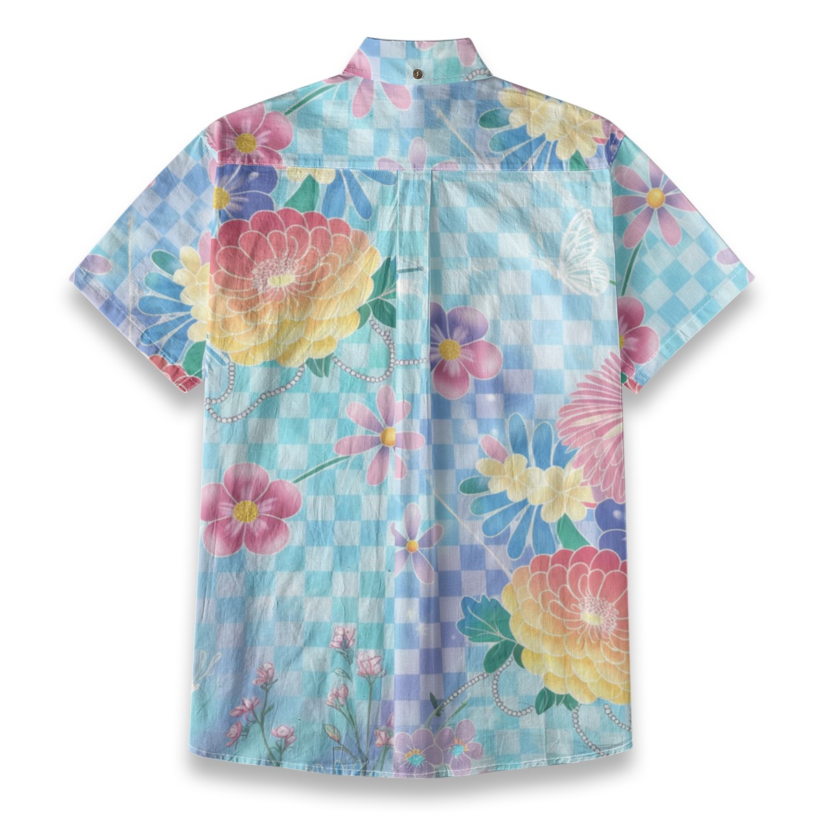 Soft Y2K Checkered Hawaiian Shirt Floral Vaporwave Button Up - Image 3