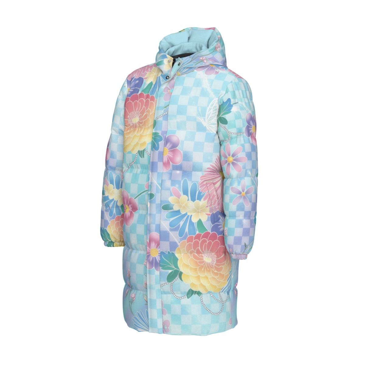 Soft Y2K Aesthetic Light Blue Floral Puffer - Image 3