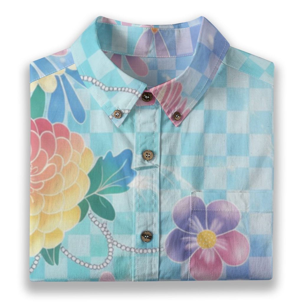 Soft Y2K Checkered Hawaiian Shirt Floral Vaporwave Button Up — Ohime Mall