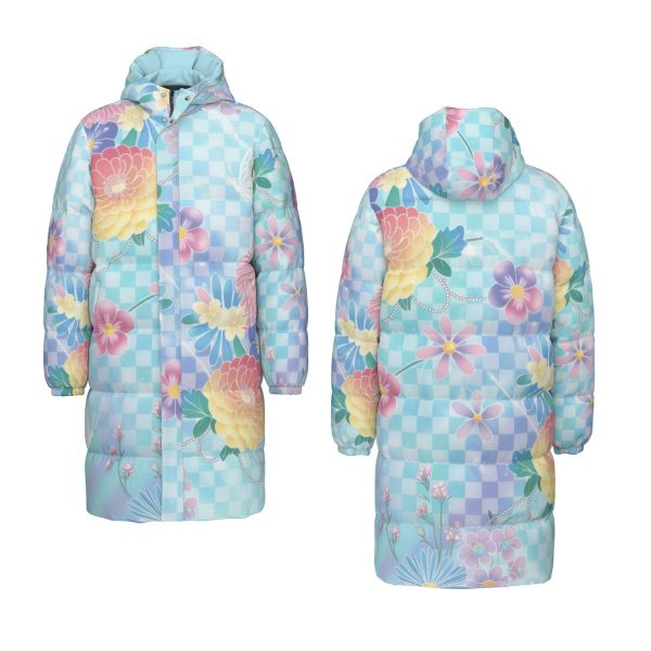 Soft Y2K Aesthetic Light Blue Floral Puffer — Ohime Mall