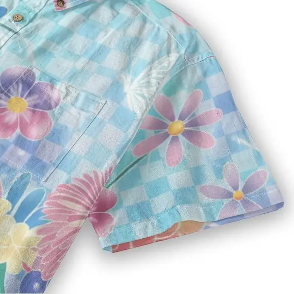 Soft Y2K Checkered Hawaiian Shirt Floral Vaporwave Button Up — Ohime Mall