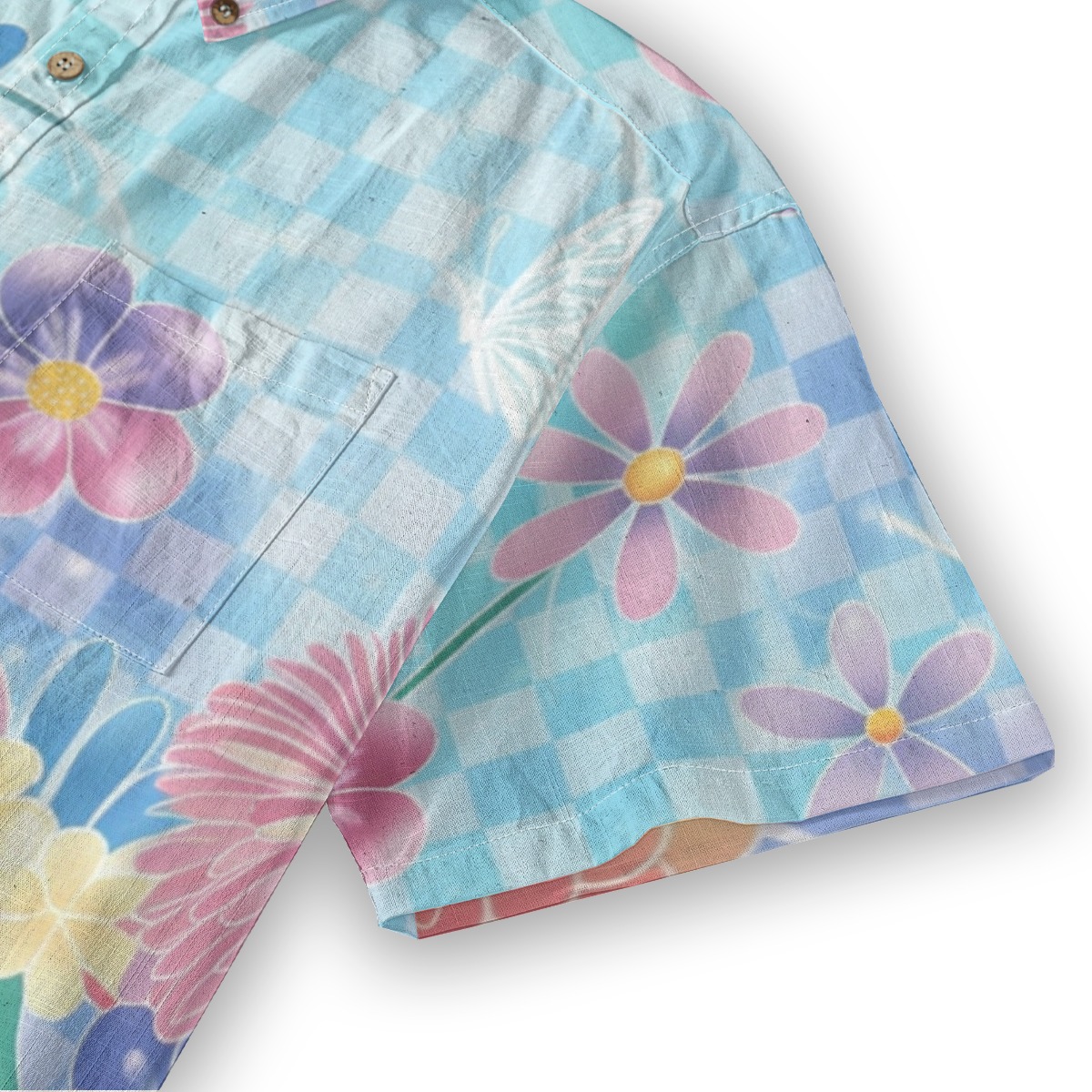 Soft Y2K Checkered Hawaiian Shirt Floral Vaporwave Button Up - Image 4