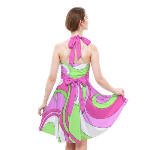Y2K Swirl Pattern Green Pink Groovy Psychedelic Summer Dress — Ohime Mall