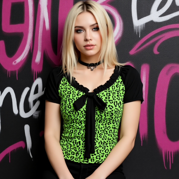 Edgy Y2K Neon Green Cheetah Shirt — Ohime Mall
