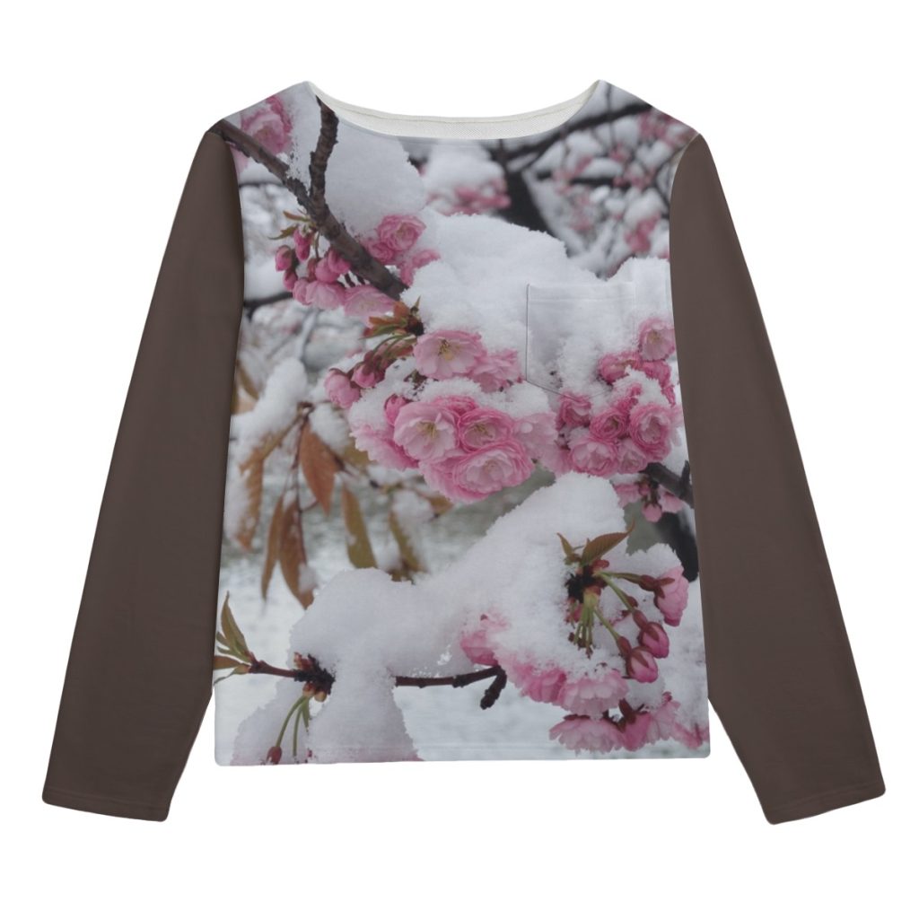 Snow Sakura Blooms Cotton Long Sleeve shirt — Ohime Mall