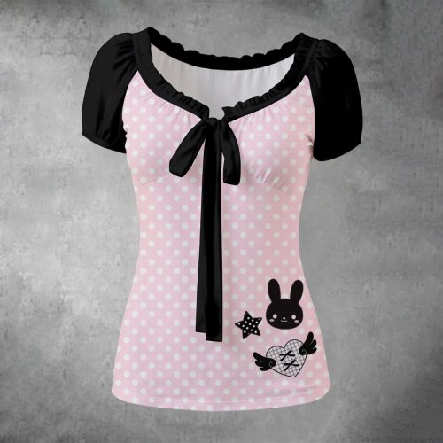 Y2K Emo Scene Core Graphic Tee Nostalgia Frutiger Metro T-Shirt Black Pink Polka Dot Top