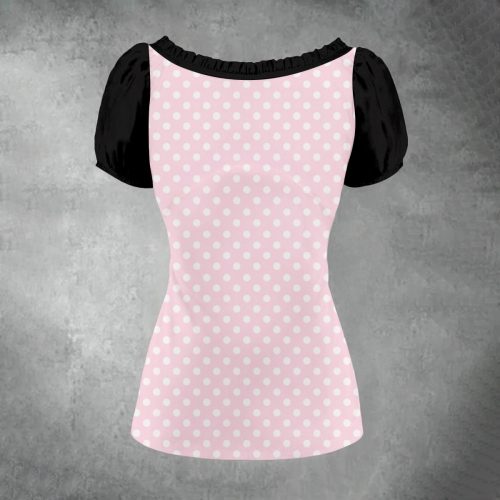 Y2K Emo Scene Core Graphic Tee Nostalgia Frutiger Metro T-Shirt Black Pink Polka Dot Top - Image 2